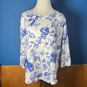 Floral Blue and White Chico’s Women's Top